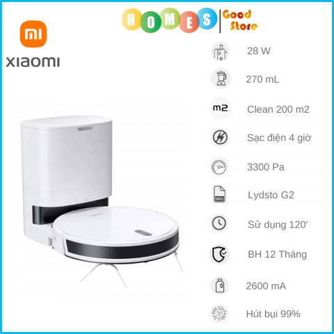 Robot Hút Bụi Lau Nhà XIAOMI Lydsto G2 Tự Động Đổ Rác Diện Tích Hoạt Động 200m2, Công Suất 28W - Hàng Chính Hãng