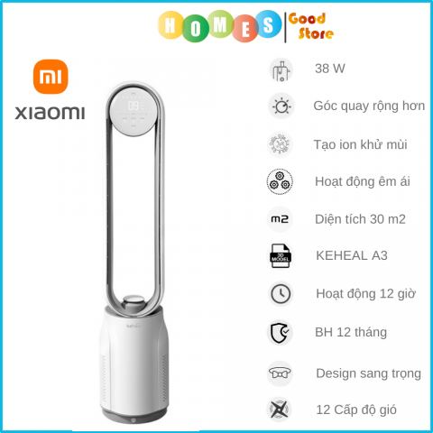 Quạt Tháp Đứng, Quạt Không Cánh XIAOMI KEHEAL A3 Bản Nâng Cấp Kiêm Lọc Không Khí Cấp 12 Cấp Độ Gió,  Cải Thiện Độ Ồn Thấp Hơn Tạo Lọc Khử Khuẩn Ion - Hàng Chính Hãng